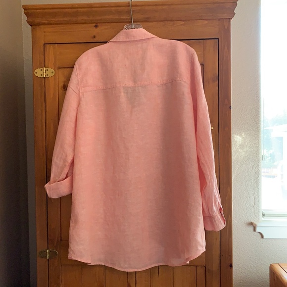 Sigrid Olsen Oversized 100% Linen V-Neck Tunic Blouse, Pink, XL - Picture 2 of 4